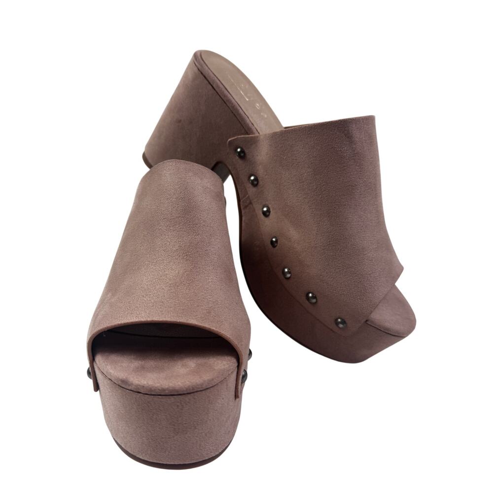 SHU SHOP Gina Nude Faux Suede Platform Disco Retro Boho Clogs Women's Size 8.5